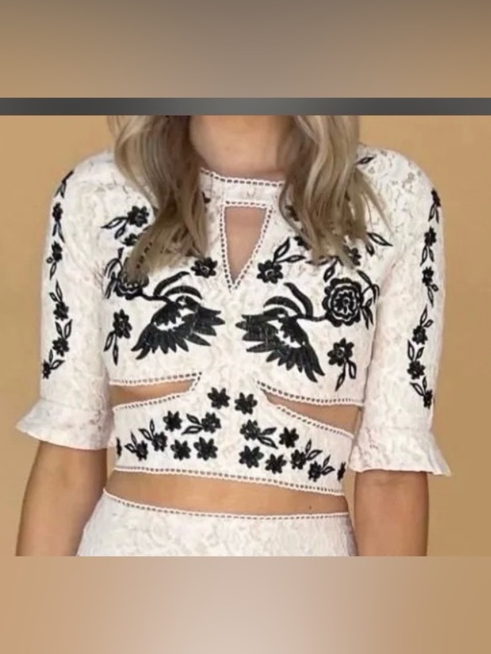 Banjul Ivory Lace Black Floral Top Size Large
